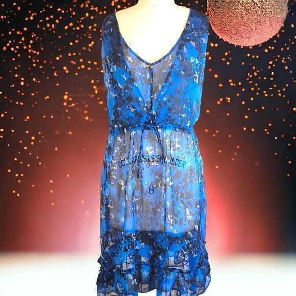 Converse sheer blue black abstract coverall ruffle dress - Picture 1 of 7